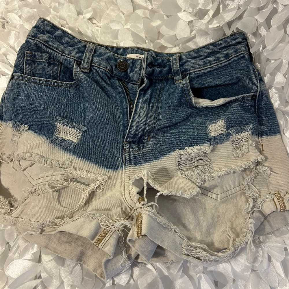 Stylish Denim and Cream Distressed Women “mom” Shorts